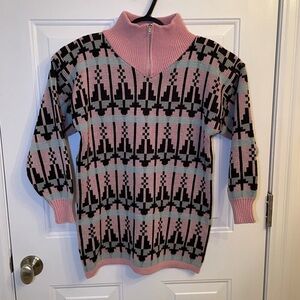 Vintage 80’s Pink Gray Black Art Deco Dressy Tessy Sweater w Shoulder Pads Sz S